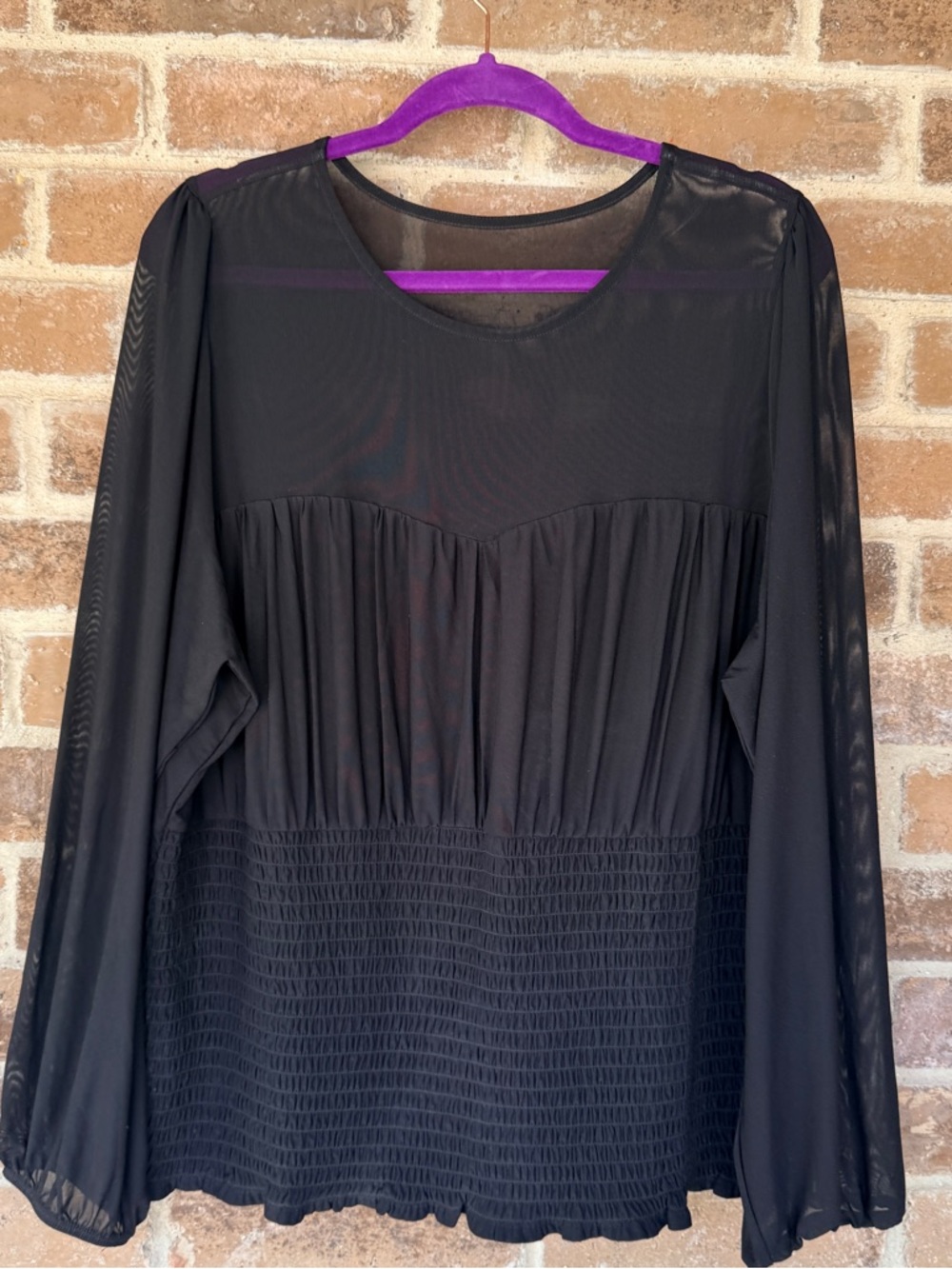 torrid Black Long-Sleeve Sheer Yoke Smocked Waist Top Dress